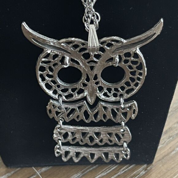 Silver Tone Owl Necklace Jointed Costume Fashion Estate Jewelry - Picture 2 of 7